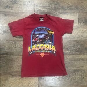 Vintage 1997 Harley Davidson Laconia Bike Week Graphic Tee Shirt Red Small 90s